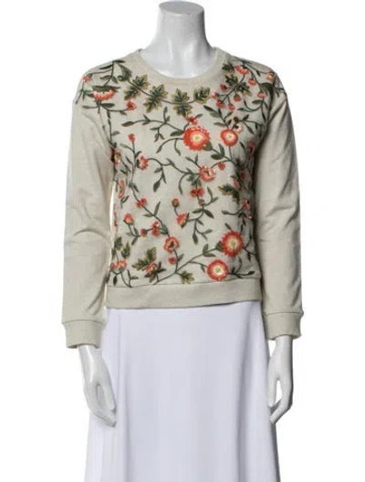 Pre-owned Alice And Olivia Floral Print Crew Neck Sweatshirt In Blue