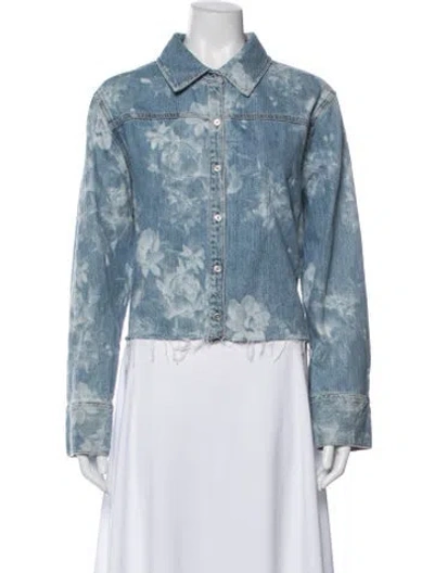 Pre-owned Alice And Olivia Floral Print Denim Jacket In Blue
