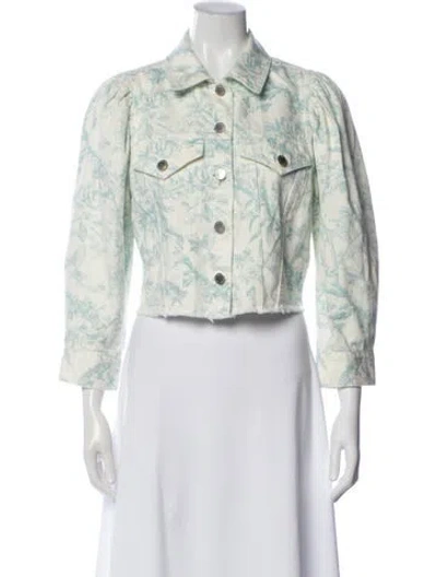 Pre-owned Alice And Olivia Floral Print Denim Jacket In Blue