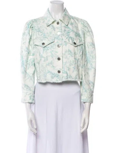 Pre-owned Alice And Olivia Floral Print Denim Jacket In Green