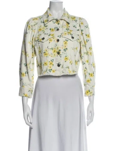 Pre-owned Alice And Olivia Floral Print Denim Jacket In Neutral