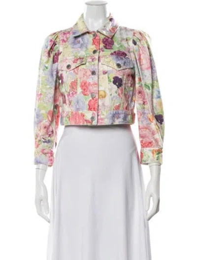Pre-owned Alice And Olivia Floral Print Denim Jacket In Neutral