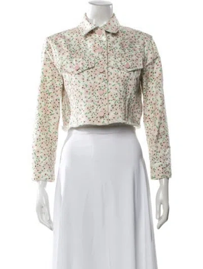 Pre-owned Alice And Olivia Floral Print Denim Jacket In Pink