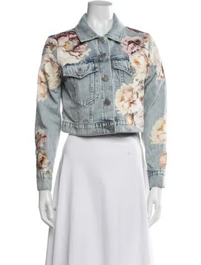Pre-owned Alice And Olivia Floral Print Denim Jacket W/ Tags In Blue