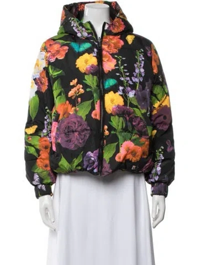 Pre-owned Alice And Olivia Floral Print Down Coat In Black