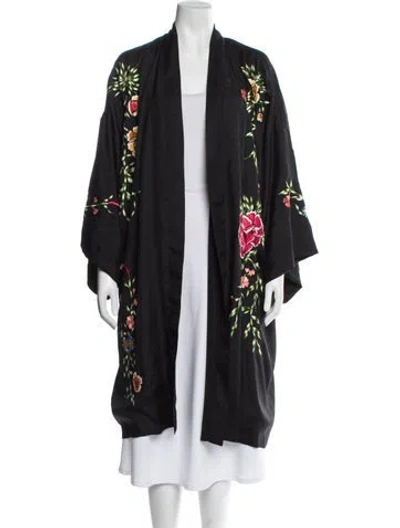 Pre-owned Alice And Olivia Floral Print Embroidered Accent Robe In Black