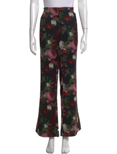 Pre-owned Alice And Olivia Floral Print Flared Pants In Black