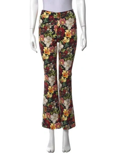 Pre-owned Alice And Olivia Floral Print Flared Pants In Black