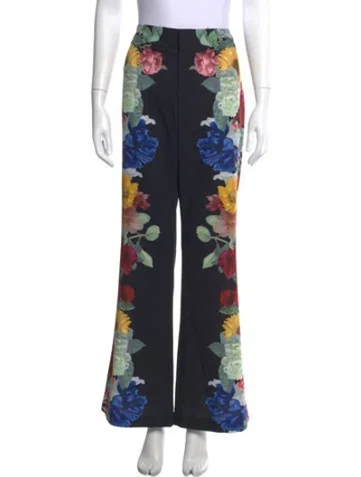 Pre-owned Alice And Olivia Floral Print Flared Pants In Black