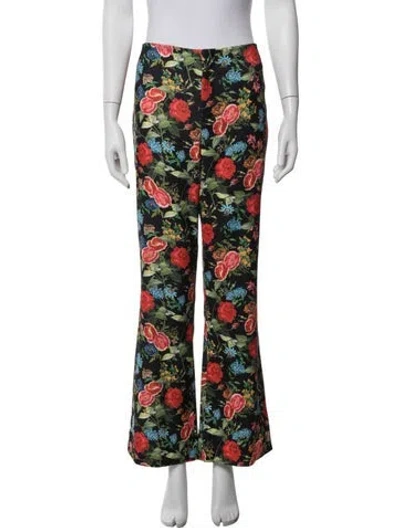 Pre-owned Alice And Olivia Floral Print Flared Pants In Black