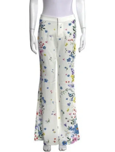 Pre-owned Alice And Olivia Floral Print Flared Pants W/ Tags In White