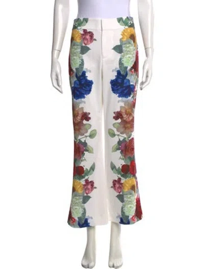 Pre-owned Alice And Olivia Floral Print Flared Pants In White