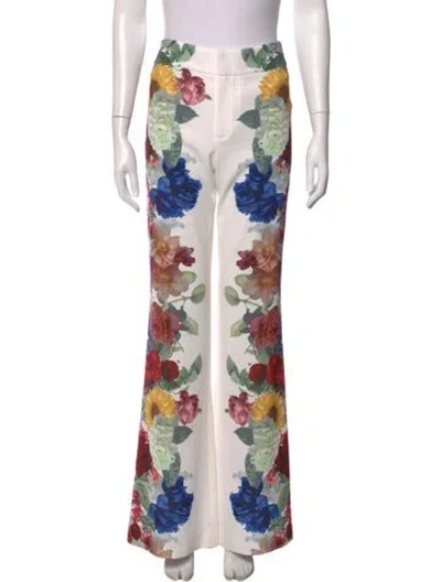 Pre-owned Alice And Olivia Floral Print Flared Pants In White