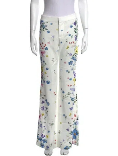 Pre-owned Alice And Olivia Floral Print Flared Pants In White