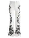 Alice And Olivia High Rise Embroidered Wide Leg Jeans In Off White Black In White