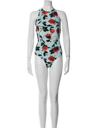 Pre-owned Alice And Olivia Floral Print Halterneck Bodysuit W/ Tags In Multi
