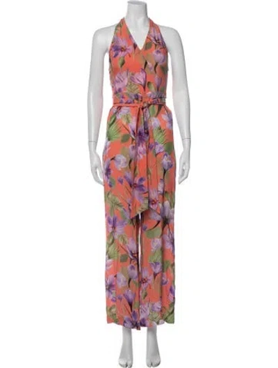 Pre-owned Alice And Olivia Floral Print Halterneck Jumpsuit In Orange