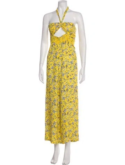 Pre-owned Alice And Olivia Floral Print Halterneck Jumpsuit In Yellow
