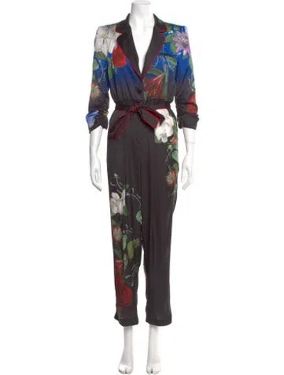 Pre-owned Alice And Olivia Floral Print Jumpsuit In Black
