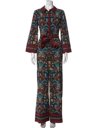 Pre-owned Alice And Olivia Floral Print Jumpsuit In Black