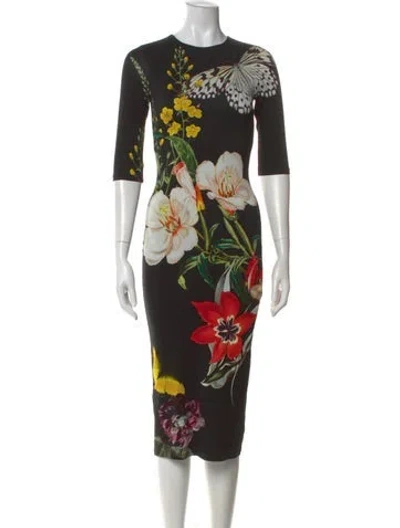Pre-owned Alice And Olivia Floral Print Knee-length Dress In Black