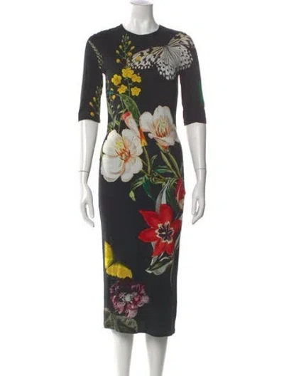 Pre-owned Alice And Olivia Floral Print Knee-length Dress In Black