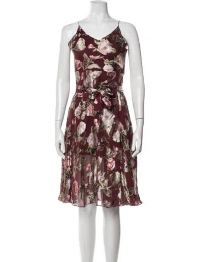 Pre-owned Alice And Olivia Floral Print Knee-length Dress In Burgundy