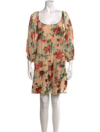 Pre-owned Alice And Olivia Floral Print Knee-length Dress In Neutral