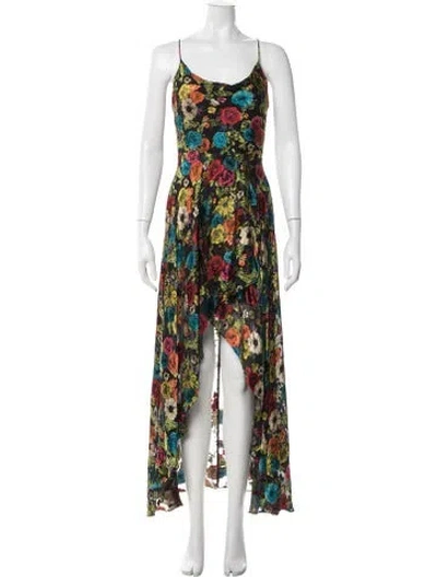 Pre-owned Alice And Olivia Floral Print Long Dress In Black