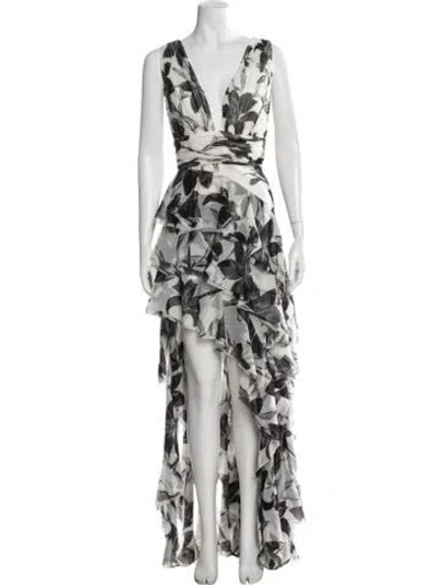 Pre-owned Alice And Olivia Floral Print Long Dress In Black/white