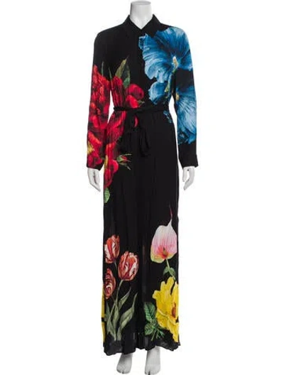 Pre-owned Alice And Olivia Floral Print Long Dress In Blue
