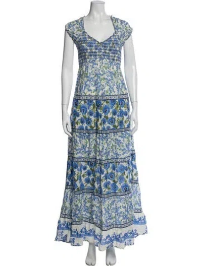 Pre-owned Alice And Olivia Floral Print Long Dress In Blue