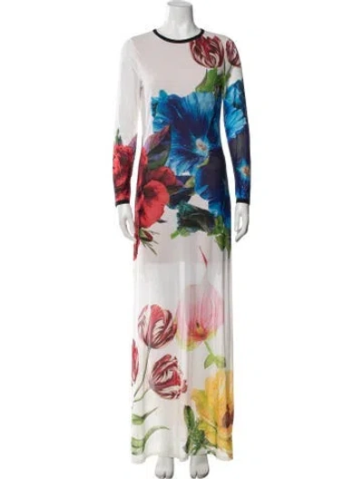 Pre-owned Alice And Olivia Floral Print Long Dress In Neutral