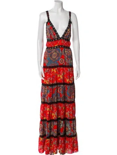 Pre-owned Alice And Olivia Floral Print Long Dress In Red