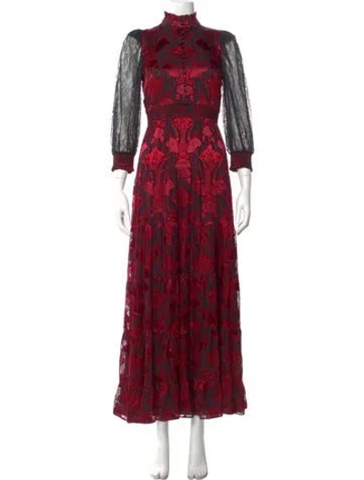 Pre-owned Alice And Olivia Floral Print Long Dress In Red