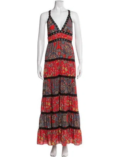 Pre-owned Alice And Olivia Floral Print Long Dress In Red