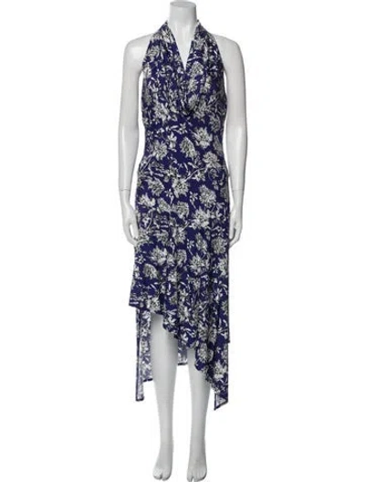 Pre-owned Alice And Olivia Floral Print Long Dress W/ Tags In Blue