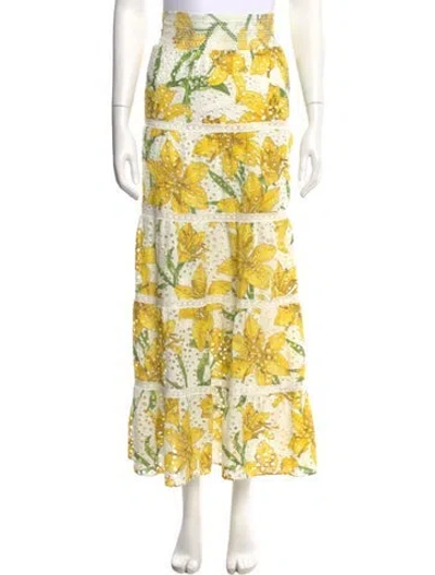Pre-owned Alice And Olivia Floral Print Long Skirt In Yellow