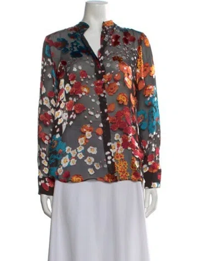 Pre-owned Alice And Olivia Floral Print Long Sleeve Blouse In Black