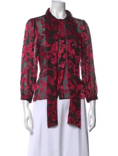 Pre-owned Alice And Olivia Floral Print Long Sleeve Blouse In Black