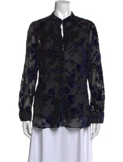 Pre-owned Alice And Olivia Floral Print Long Sleeve Blouse In Black