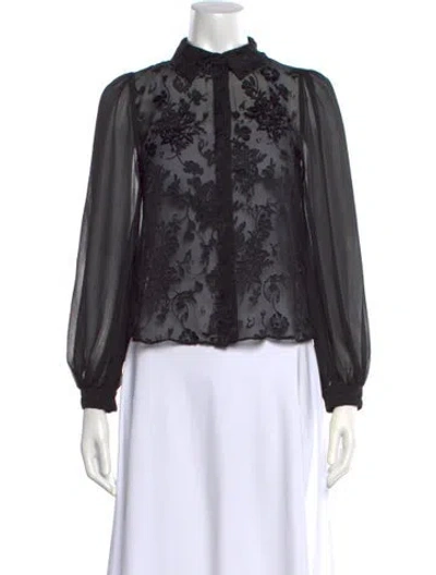 Pre-owned Alice And Olivia Floral Print Long Sleeve Blouse In Black