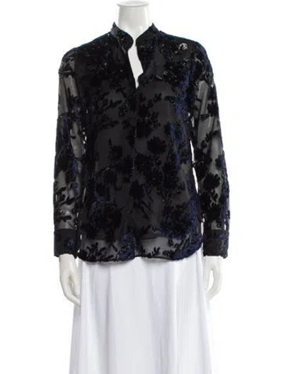 Pre-owned Alice And Olivia Floral Print Long Sleeve Blouse In Blue