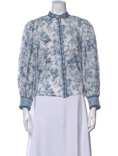 Pre-owned Alice And Olivia Floral Print Long Sleeve Blouse In Blue