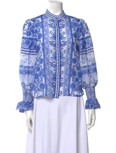 Pre-owned Alice And Olivia Floral Print Long Sleeve Blouse In Blue