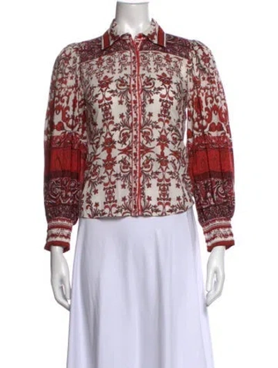 Pre-owned Alice + Olivia Floral Print Long Sleeve Blouse In Blue/red