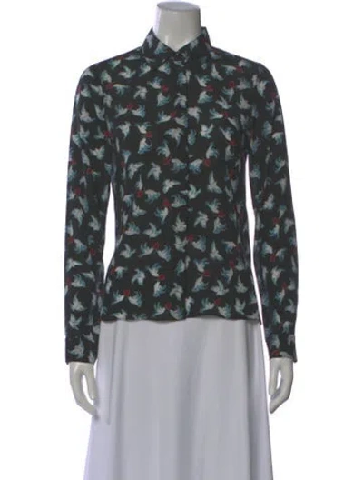 Pre-owned Alice And Olivia Floral Print Long Sleeve Blouse In Gray