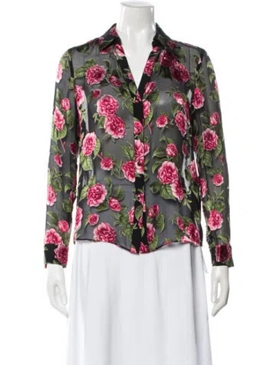 Pre-owned Alice And Olivia Floral Print Long Sleeve Blouse In Green
