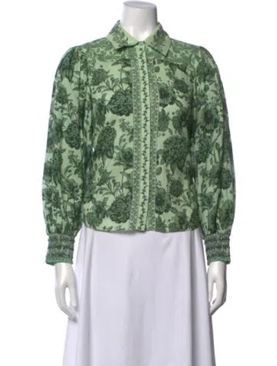 Pre-owned Alice And Olivia Floral Print Long Sleeve Blouse In Green