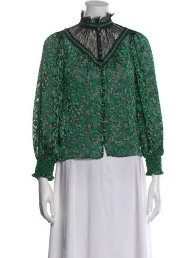Pre-owned Alice And Olivia Floral Print Long Sleeve Blouse In Multi